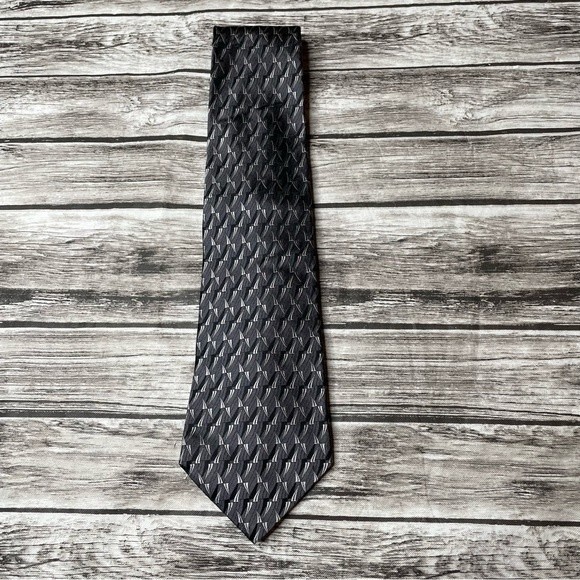 Murano Mens Contemporary Geometric Silk Tie Grey Gray Black White OS One Size - Picture 2 of 7
